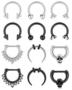 Zolure 16G Chirurgenstahl Septum Piercing Septum Nasenpiercing Horseshoe Piercing Ohrpiercing Septum Lippenpiercing Cartilage Ohrpiercing 8-10mm von Zolure