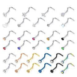 Zolure 20G Edelstahl Nasenpiercing 31stk Nasenstecker Piercing Zirkonia Spirale Nase Stecker Set von Zolure