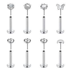 Zolure 20g Nasenstecker Chirurgenstahl Nasenpiercing Gewindelos Push In Cubic Zirconia Forward Helix Knorpel Tragus Labret Lippe Monroe Piercing 8Mm von Zolure