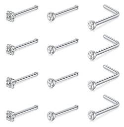 Zolure 20g Nasenstecker Nasenpiercing L-Form Piercingnase Straight Stud Bar Chirurgenstahl Cz Inlay Piercing Schmuck Für Frauen Männer von Zolure