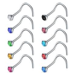 Zolure Nasenring, 10PCS 7mm 18G 316L Edelstahl Nasenringe Nasenstecker Nasenpiercing Körper Schmuck Helix Piercing von Zolure