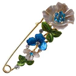 Zonfer Frauen-brosche Pullover Schal Clips, Blume Strass Dekoration Brosche (blau) von Zonfer