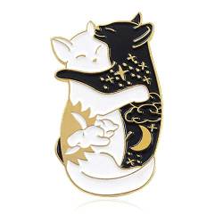 Zonfer Netter Emaille Revers Pin Cartoon Schwarz-weiße Katzen Broschenpin Abzeichen Für Bekleidung Rucksäcke Jacken Hut DIY von Zonfer