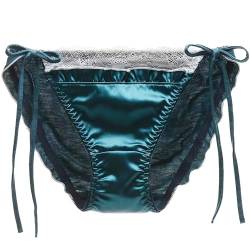 ZooChest Damen Seide Spitze Höschen Slip Sexy Satin Höschen Spitzenbesatz Tanga Dessous G String Unterwäsche Panty Lady Low Rise Tie Up Maulbeerseide Unterhose, Farbe2, Small-Medium von ZooChest