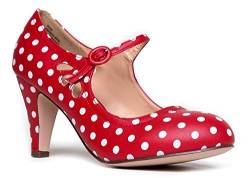 Mary Jane Pumps – Niedrige Kitten Heels – Vintage Retro Runde Zehen Schuh mit Knöchelriemen – Pixie von J. Adams, Rot (rote punkte), 36 EU von ZooShoo