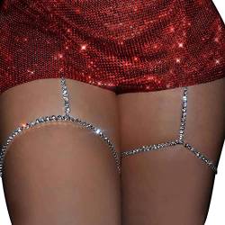 Zookey 2 Stück Sparkly Strass Beinkette Silber Kristall Oberschenkelkette Rave Nachtclub Körperkette Schmuck Accessoires für Frauen und Mädchen von Zookey