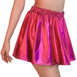 Zookey Damen Metallic Rock Rosa Rot glänzend Faltenrock Elastisch Mini Skater Rock Karneval Rave Rock für Frauen und Mädchen von Zookey