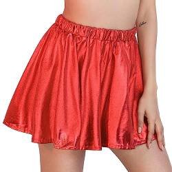 Zookey Damen Metallic Rock Rot glänzend Faltenrock Elastisch Mini Skater Rock Karneval Rave Rock für Frauen und Mädchen von Zookey