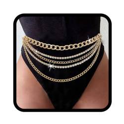 Zookey Gold Taillenkette Gürtel geschichtete Körperkette Rave Taillenkette Verstellbare Bauchkette Nachtclub Körperzubehör Schmuck für Frauen und Mädchen von Zookey