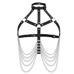 Zookey Punk Leder Körperkette Schwarz Leder Taillenkette Gothic Rave Brust Kette Gürtel Nachtclub BH Schmuck für Frauen und Mädchen von Zookey