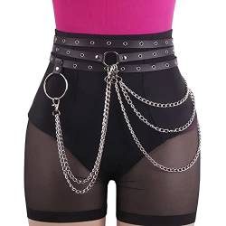 Zookey Punk Leder Taillenkette Schwarz Quaste Leder Taillengürtel Gothic Layered Body Chain Rave Taillengürtel Schmuck für Frauen und Mädchen von Zookey