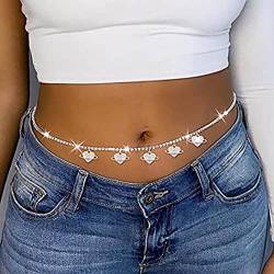 Zookey Strass Quaste Taillenkette Kristallherz Bauchkette Silber Rave Nachtclub Körperkette Schmuck für Frauen und Mädchen von Zookey