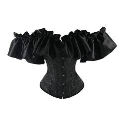 Damen Corsage Top, mit Ärmel Taillen Korsett, Bustier Corset Dirndl Bluse Trachten Shirt (S/UK=4, 1093 Weiß) (6XL, 0183-Schwarz) von Zooma