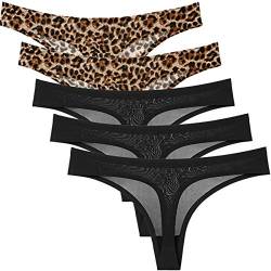 Zooma Damen String Tanga Set, 5er Pack Seamless Unterwäsche Damen Tanga, Leopard und Einfarbig Sexy Nahtlos Unterhosen Damen von Zooma