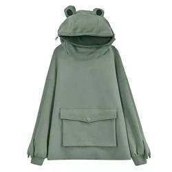 Zopmopae Frauen Frosch Hoodie Netter Reißverschluss Mund Frosch Sweatshirt Langarm Pullover Mit Kapuze Tops mit Tasche von Zopmopae