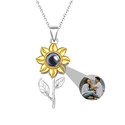 Zopmopae Personalisierte Foto-Halskette Kundenspezifische Sonnenblumen-Foto-Projektions-Halskette mit Bild im Inneren Sterling Silber Projektions-Halskette für Frauen, Mädchen, Ehefrau, Mutter von Zopmopae