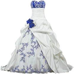 Zorayi Damen Elegante Kapelle Zug Prinzessin Ballkleid Brautkleid Hochzeitskleider Elfenbein & Blau Größe 42 von Zorayi