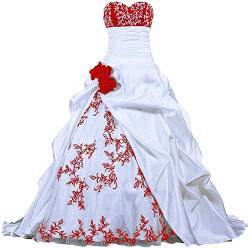 Zorayi Damen Elegante Kapelle Zug Prinzessin Ballkleid Brautkleid Hochzeitskleider Weiß & Rot Größe 38 von Zorayi