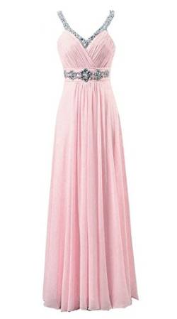 Zorayi Damen Elegante Lang V-Ausschnitt Perlen Chiffon Abendkleid Brautjungfernkleider Rosa Größe 44 von Zorayi