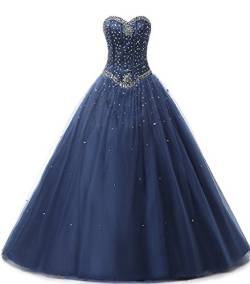 Zorayi Damen Elegante Tüll Lange Kristall Perlen Ballkleid Abschlussballkleid Festkleider Marineblau Größe 40 von Zorayi