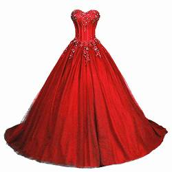 Zorayi Damen Glitzer Trägerlos Tüll Spitze Prinzessin Abschlussballkleider Ballkleid Hochzeitskleider Rot Größe 48 von Zorayi