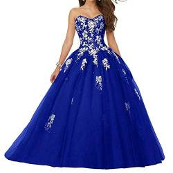 Zorayi Damen Lang Tüll Formellen Abendkleid Ballkleid Spitze Brautkleid Hochzeitskleider Blau Größe 44 von Zorayi