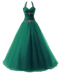 Zorayi Damen Lange Halfter Kristall Tüll A-Linie Abendkleid Prom Ballkleid Partykleider Smaragd Größe 44 von Zorayi