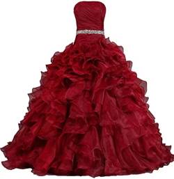 Zorayi Damen Lange Trägerlos Falten Organza Abendkleid Partykleid Besondere Anlässe Kleider Burgund Größe 34 von Zorayi