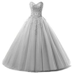 Zorayi Damen Liebsten Lang Tüll Formellen Abendkleid Ballkleid Festkleider Silber Größe 52 von Zorayi