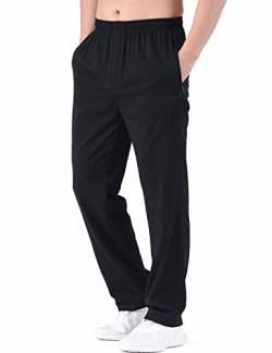 Zoulee Herren Sporthose mit Reißverschluss vorne unten offen Sporthose Sweatpants Hose - Schwarz - X-Groß von Zoulee