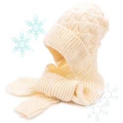 Zouwel Kapuzenschal Damen Winter Integrierter Gehörschutz Winddichte Mütze Schal Warme 2 in 1 Maskenschal Strickmütze, Winter Warm Strickmütze Fleece Gefüttert Kapuzenschal für Frauen(Beige) von Zouwel