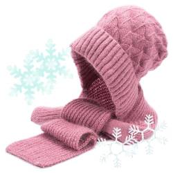 Zouwel Kapuzenschal Damen Winter Integrierter Gehörschutz Winddichte Mütze Schal Warme 2 in 1 Maskenschal Strickmütze, Winter Warm Strickmütze Fleece Gefüttert Kapuzenschal für Frauen(Rosa) von Zouwel