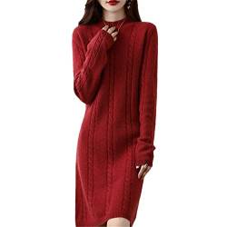 Kaschmir Damen Pullover Strickkleider 100% Merinowolle Damen Herbst Warm Kleid Winter Weibliche Pullover Freizeitröcke Rot S von Zozogag