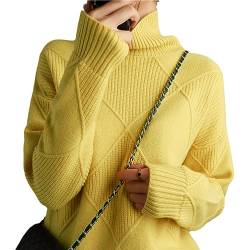 Kaschmirpullover Damen Rollkragenpullover Gestrickter Rollkragenpullover Solide Wolle Lose Pullover Yellow 3XL von Zozogag