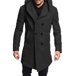 Zozogag Mittelgroßer Und Langer Einfarbiger Mantel Mit Anzugkragen Für Herren, Modischer Langer Warmer Mantel Black S von Zozogag