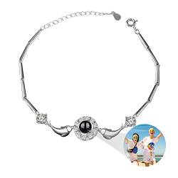 Benutzerdefinierte Foto-Armband runden Charme Armband personalisierte Foto Projektion Armband 925 Sterling Silber 100 Sprachen Ich liebe dich Armreif Memorial Schmuck Geschenk für Frauen Freundin von ZqlDDayUP