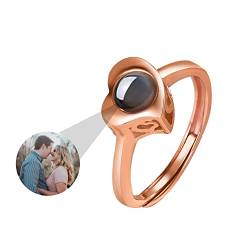 Benutzerdefinierte Ring mit Bild für Frauen personalisierte Foto Ring Herz Versprechen Ring 925 Sterling Silber Rose geformt Verlobungsring Romantisches Geschenk für Valentinstag, Geburtstag von ZqlDDayUP