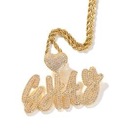 Iced Out Chain Personlized Cursive Letters Halskette, 18K Gold plattiert Hip Hop Micropave simulierten Diamant A-Z benutzerdefinierten Namen Bubble Letters Anhänger Halskette Charme Geschenk von ZqlDDayUP