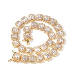 Iced Out Cubic Zirkonia Tennis Kette Halsketten, 18K Gold plated 13mm Square Sparkling Clustered Block Tennis Kette Armbänder Halskette Cuban Link Chain Hip Hop Schmuck Geschenke für Männer Frauen von ZqlDDayUP