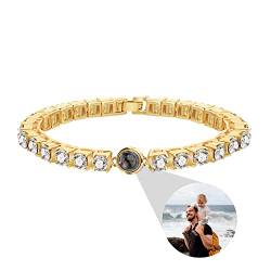 Personalisiertes Armband mit Bild innen benutzerdefinierte Kreis Foto Projektion Armband 100 Sprachen Ich liebe dich Armband Cubic Zirkonia Charm Armband Klassische Tennis-Armband für Frauen Männer von ZqlDDayUP