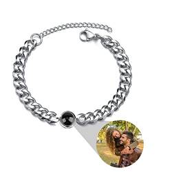 ZqlDDayUP Benutzerdefinierte Foto-Armband Figaro Link Chain für Männer Bild Armband personalisierte Kreis Foto Projektion Armband mit Bild im Inneren Cuban Link Armband Paar Armband für Paar Er ihr von ZqlDDayUP