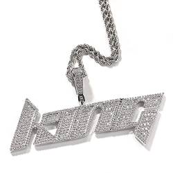 ZqlDDayUP Benutzerdefinierte Name Anhänger Halskette Iced Out Kette für Männer, Hip Hop Custom Diamantkette Personalisierte Anfangsbuchstaben Anhänger Halskette mit Seil/Tenniskette für Damen Herren von ZqlDDayUP