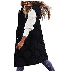 Damen Lang Weste Steppweste Winter Daunenweste Übergangsweste Winterjacke Longweste Winterweste Jacke Mantel Weste Schwarz Leichte Warm Gesteppt Reißverschluss Pufferjacke mit Kapuze (22 Black, XXL) von Zshosam