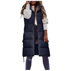 Damen Lang Weste Steppweste Winter Daunenweste Übergangsweste Winterjacke Longweste Winterweste Jacke Mantel Weste Schwarz Leichte Warm Gesteppt Reißverschluss Pufferjacke mit Kapuze (Neu02-Black, L) von Zshosam