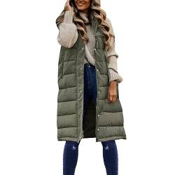 Damen Lang Weste Steppweste Winter Daunenweste Übergangsweste Winterjacke Longweste Winterweste Jacke Mantel Weste Schwarz Leichte Warm Gesteppt Reißverschluss Pufferjacke mit Kapuze (V02-AG, M) von Zshosam