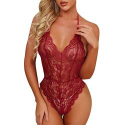 Erotische Dessous-Set Damen Sexy V-Ausschnitt Strapsen Dessous Set Frauen Mode Unterwäsche anal Unterwäsche reizvoll Frauen Kostüme Rote Spitze Dessous Mit Offenem Schritt Sexy Teddy Lingerie r002 von Zshosam