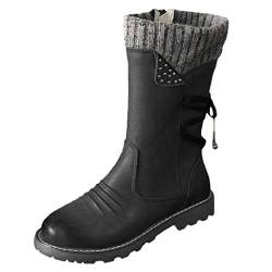 Winterstiefel Damen Gefüttert, Stiefel für Damen Schneestiefel Warme Boots Winter Stiefeletten Damenschuhe Arbeitsschuhe Winterboots Damen Stiefel Outdoor Flach rutschfeste (Winter02-Black, 43) von Zshosam