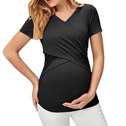 Zshosam Damen 1 o. 3 er Pack Stillshirt Kurzarm Basic Umstandstop Schwangere Umstandsmode Oberteil Langarm Umstandskleid Schwangerschaft Tops Nursing Tops Sommer Umstandstop (Rx1 Black, S) von Zshosam