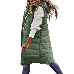 Zshosam Damen Lang Weste Steppweste Winter Daunenweste Übergangsweste Winterjacke Longweste Winterweste Jacke Mantel Weste Schwarz Leichte Warm Gesteppt Reißverschluss Pufferjacke mit (T1-Green, L) von Zshosam