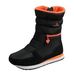 Zshosam Damen-Schneestiefel mit flachem Boden, mittlerer Röhre, wasserdicht, verdickt, mit Reißverschluss, Baumwollschuhe Damen Flach Weiter Schaft (Stiefel Damen12-Black, 39) von Zshosam